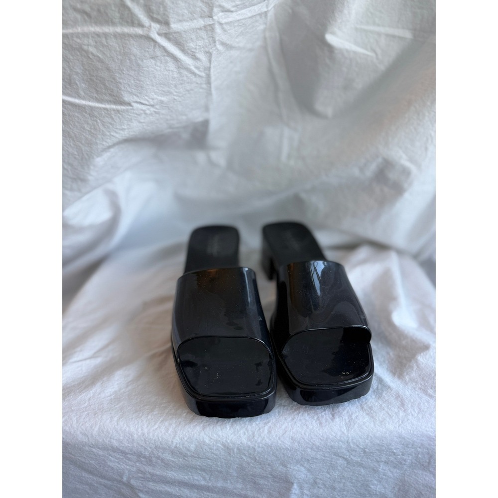 Nicole Miller New York Black Jelly Platform Slide Sandals Block Heel Mules Size9